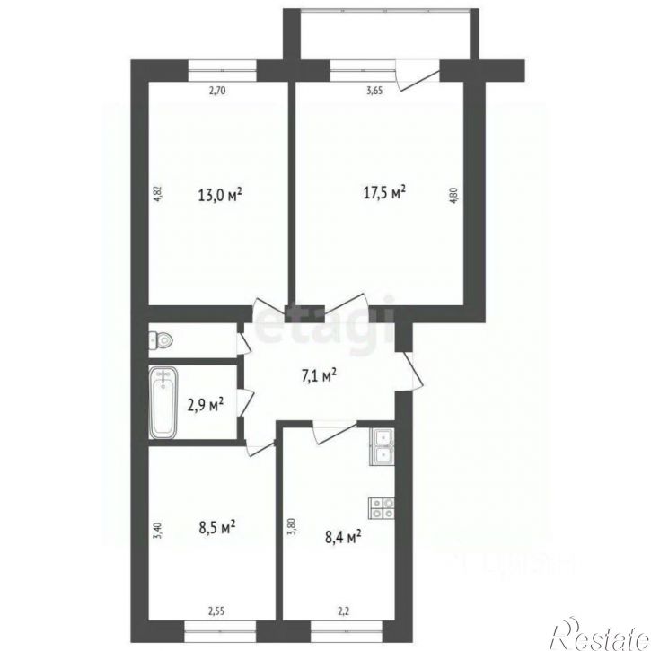 3-комн квартира ул Строителей, 5А,  д. 5А