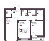 2-комн, 63 кв м, этаж 6/6 ул Ломоносова, 18