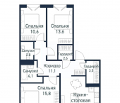3-комн, 80 кв м, этаж 2/4 посёлок Западный